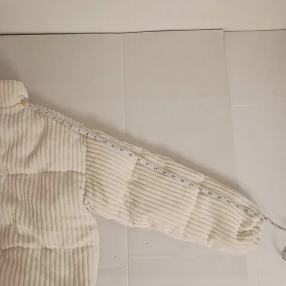 Sun Day Club Cottagecore Cream Corduroy Crop Puffer Jacket Women’s M EUC - Picture 14 of 16